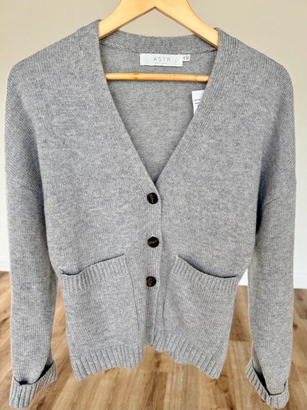 NWT ASTR The Label Heather Grey Wool Blend Cardigan Sweater XS Cozy Classic